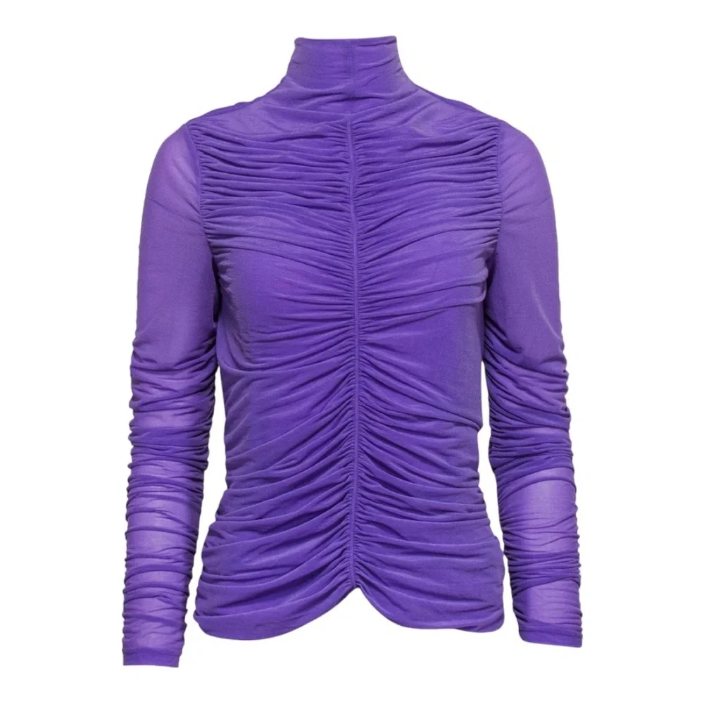Diane Von Furstenberg Purple Ruched Mock Neck Blouse Women’s Size Medium - Picture 1 of 9